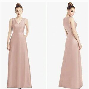 Alfred Sung Sleeveless V-Neck Satin Dress w/pockets Size 10 Toasted…